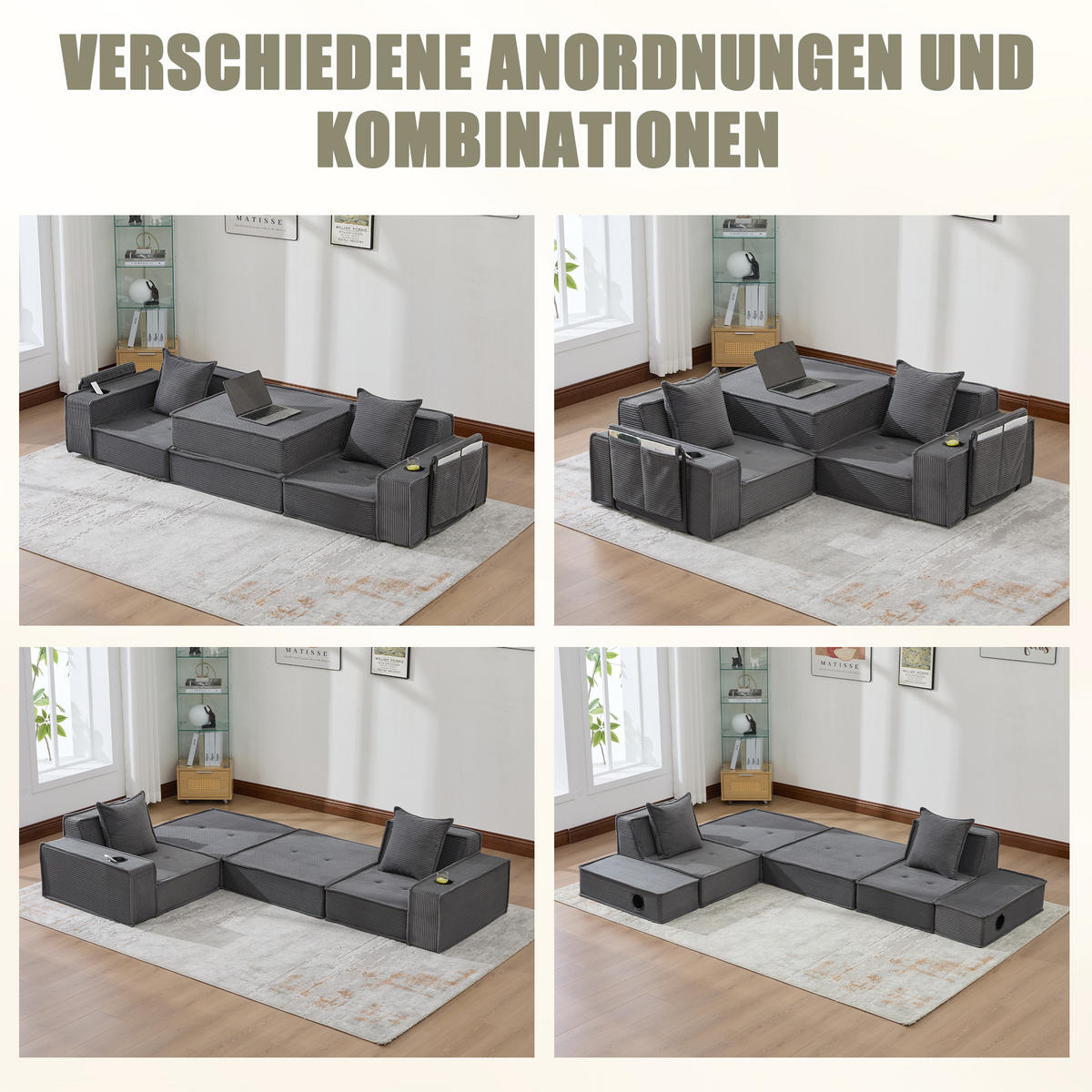 SCHLAFSOFA 162/78/66 cm Dunkelgrau Cord mit seitlichem Stauraum und Getränkehaltern - Dunkelgrau, Textil (162/66/78cm) - Oxeza