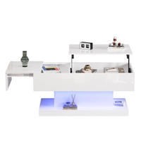 COUCHTISCH 100x50cm Weiß Hochglanz LED Hydraulik Lift Verschiebbar - Weiß, Holz (109.75/59.66/14.5cm) - FLIEKS