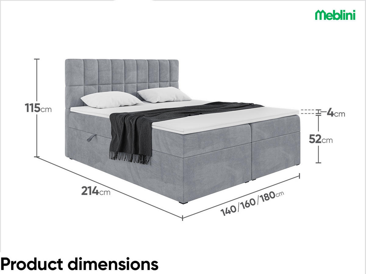 BOXBETT LUKAS 180x200 cm in Grau Samt - Schwarz/Grau, Holz/Holzwerkstoff (180/200cm) - Meblini