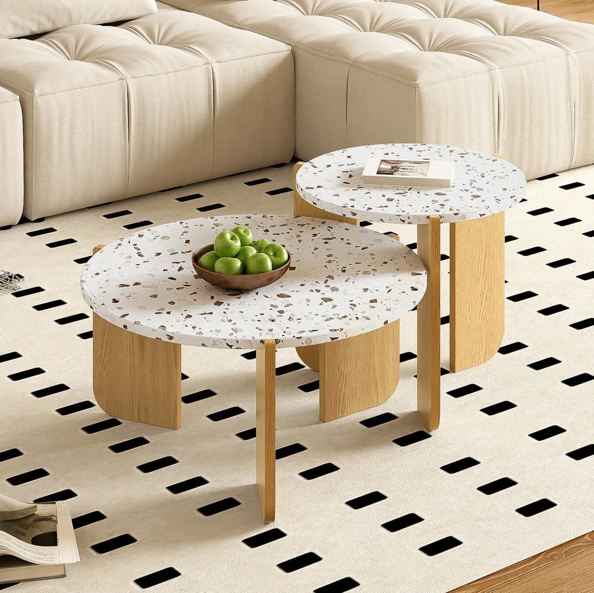COUCHTISCH aus MDF 70x70x35 & 50x50x45,5 cm in Natur mit Nesting-Design - Naturfarben, Holzwerkstoff (70/70/35cm) - Modfu