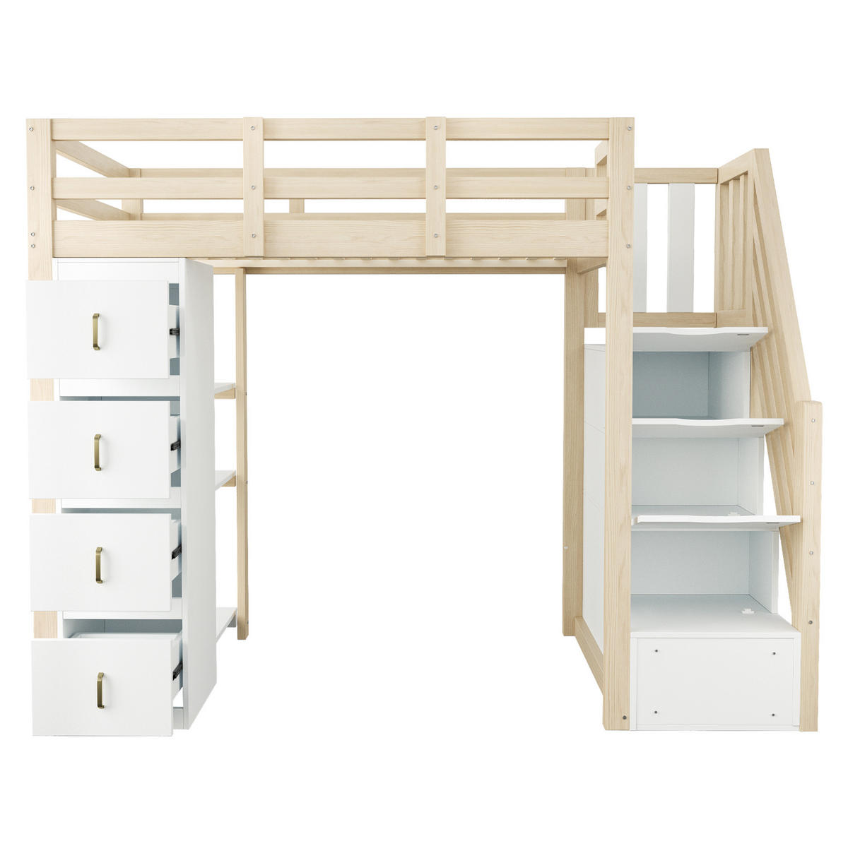 HOCHBETT 90/200 cm mit Stauraumschubladen, Regal und Massivholz - Naturfarben, Holz (90/200cm) - MIVRAY