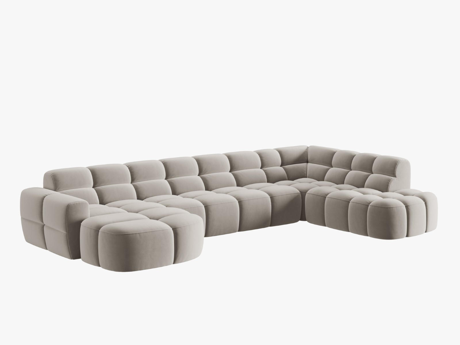 PANORAMASOFA rechts Lisa aus Samt leichtes beige 7 Sitzplätze - Creme, Textil (234/77/387cm) - Micadoni