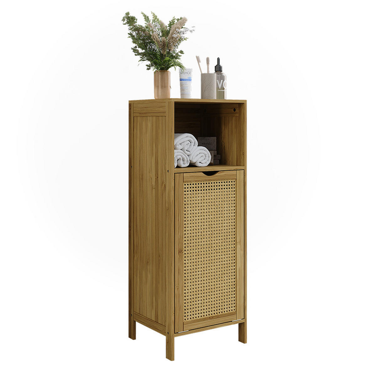 BADSCHRANK Liora Bambus 36 x 98 cm - Grün, Holzwerkstoff (36/98/33cm) - Vicco