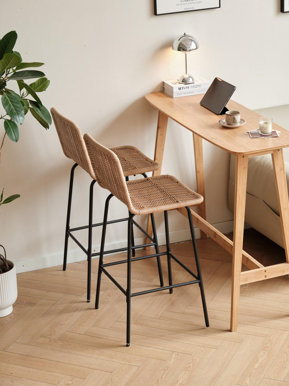 BARHOCKER 2er-Set Fasern Braun - Braun, Holz (47.5/103/47cm) - Nordlys