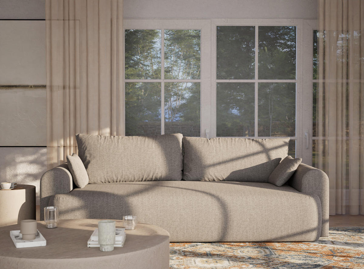 SOFA MIT SCHLAFFUNKTION Toluca Beige grau Webstoff - Beige/Schwarz, Holz/Holzwerkstoff (247/69/90cm) - Maison de Reve