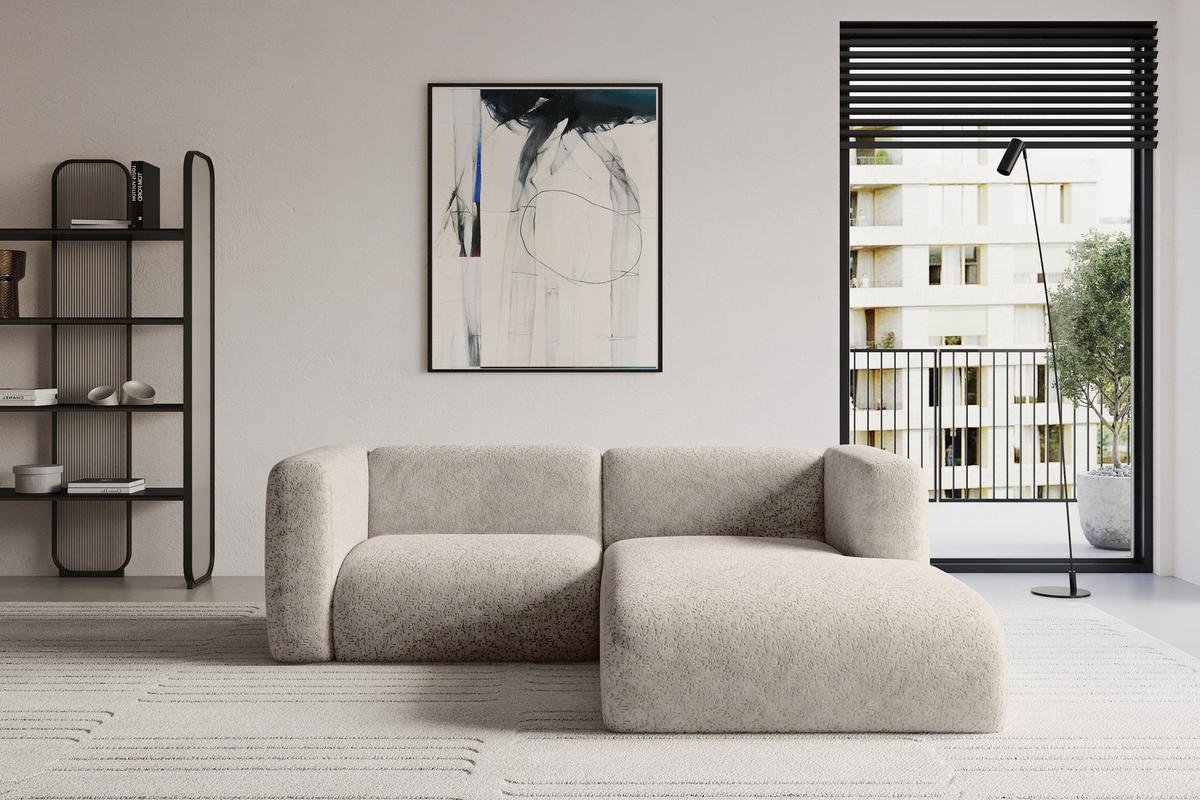 ECKSOFA Ottomane Rechts MIRA-L1 227x179x89 Beige Velours - Beige/Schwarz, Holzwerkstoff/Kunststoff (227/179cm) - ALTDECOR
