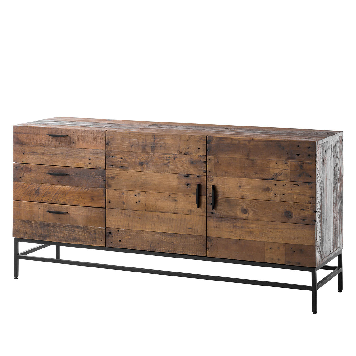 SIDEBOARD mit 2 Türen - Pinie massiv / Metall - Schwarz/Pinienfarben, Holz (160/80/45cm) - home24