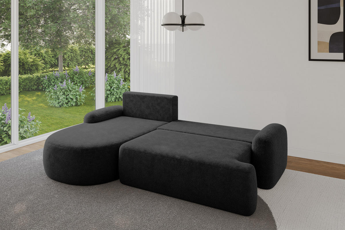 ECKSOFA mit Schlaffunktion und Bettkasten LIRA-L - 264x172x89 Schwarz - Schwarz, Holzwerkstoff/Textil (264/172cm) - ALTDECOR