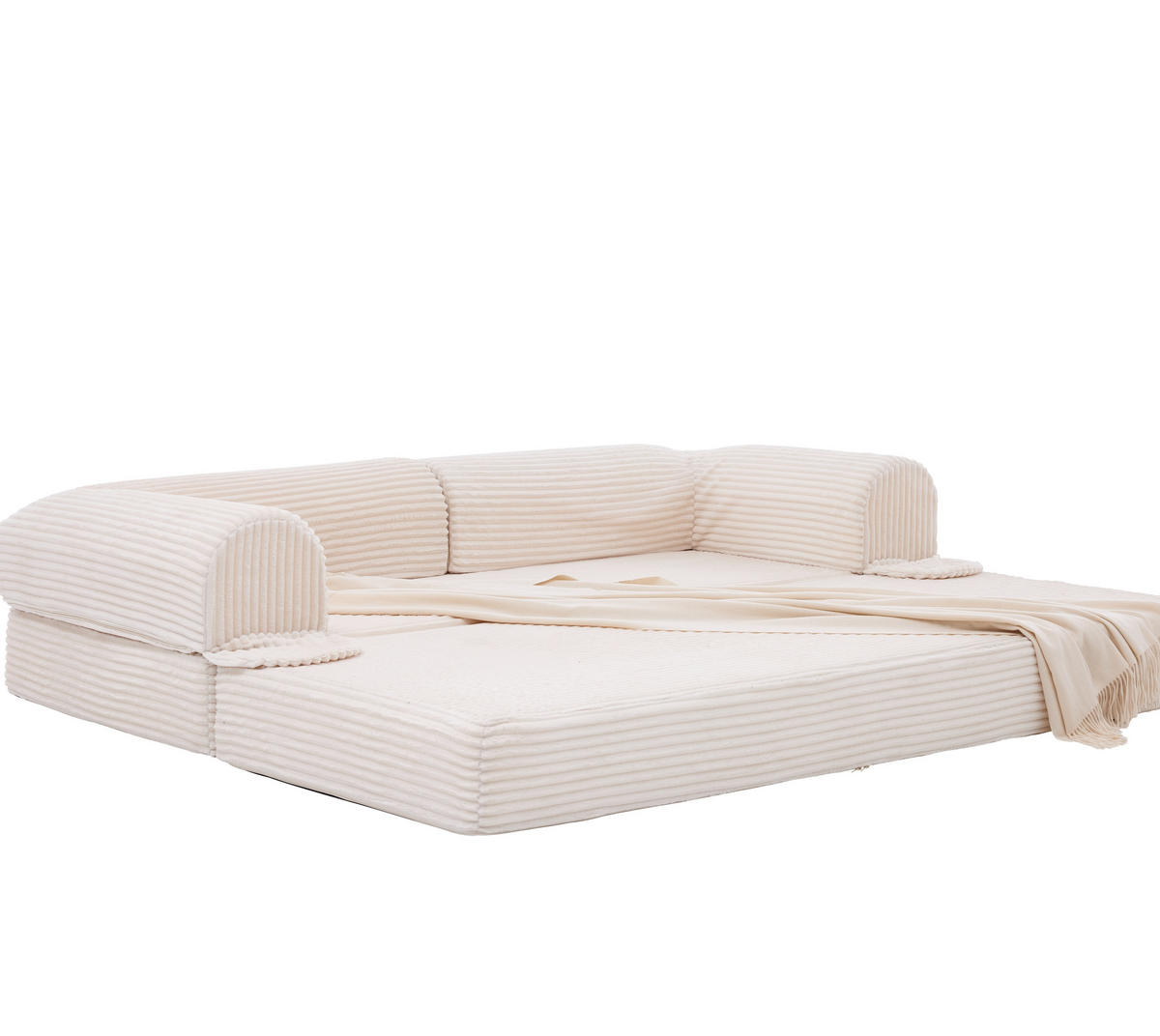 SCHLAFSOFA in Beige aus Cord mit bodennaher Konstruktion - Beige, Textil/Metall (190/45/78cm) - CHICFURN