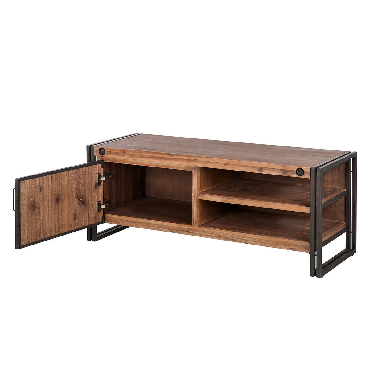 TV-LOWBOARD mit 2 fächer rechts - Akazie massiv / Metall - Akaziefarben, Holz (130/50/45cm) - home24