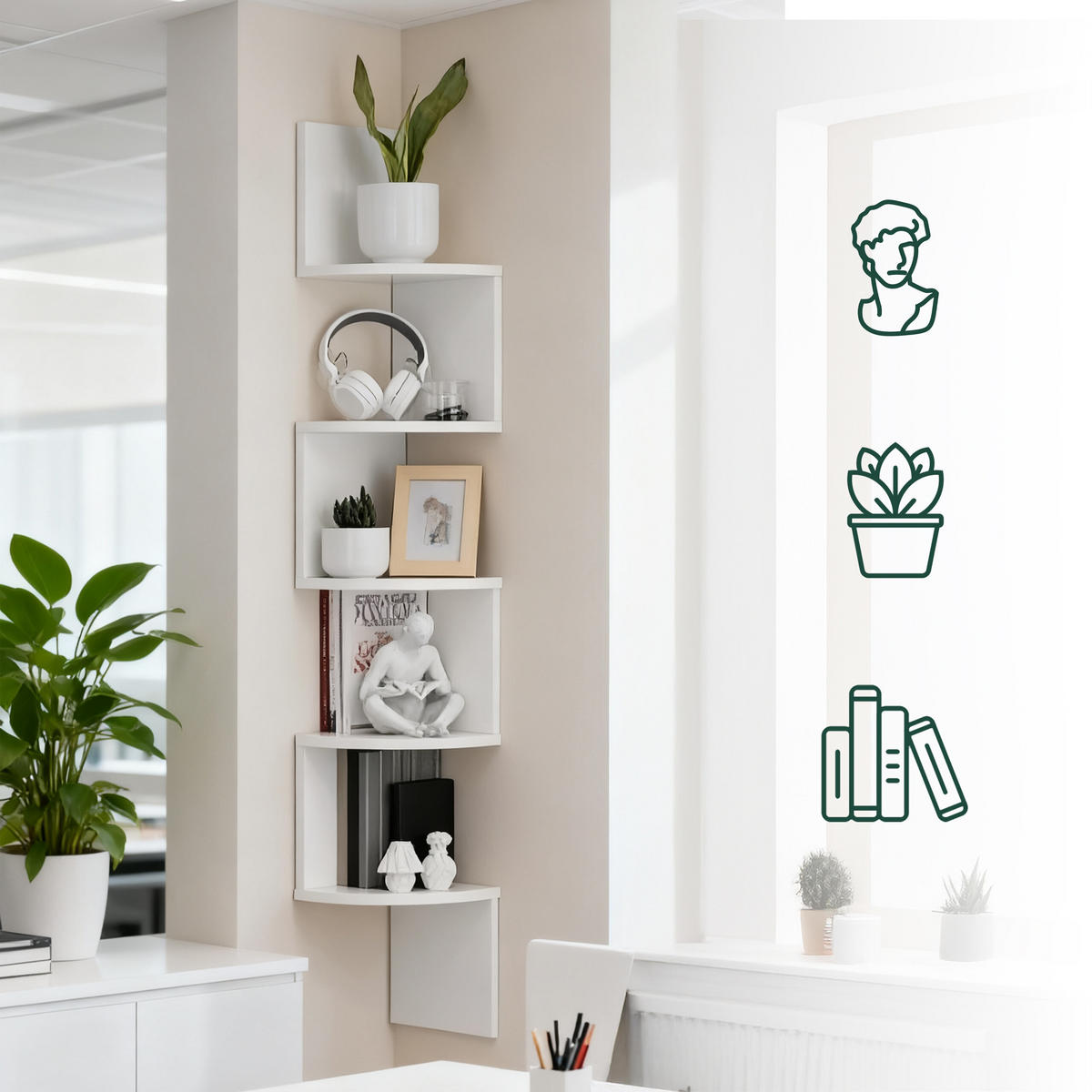 ROHOVÝ reg. - biela, kompozitné drevo (20/125/20cm) - Relaxdays