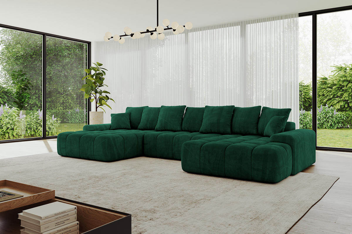 WOHNLANDSCHAFT ENSI-U - 353x164x69 cm Dunkelgrün - Dunkelgrün, Holzwerkstoff/Kunststoff (357/69/164cm) - ALTDECOR