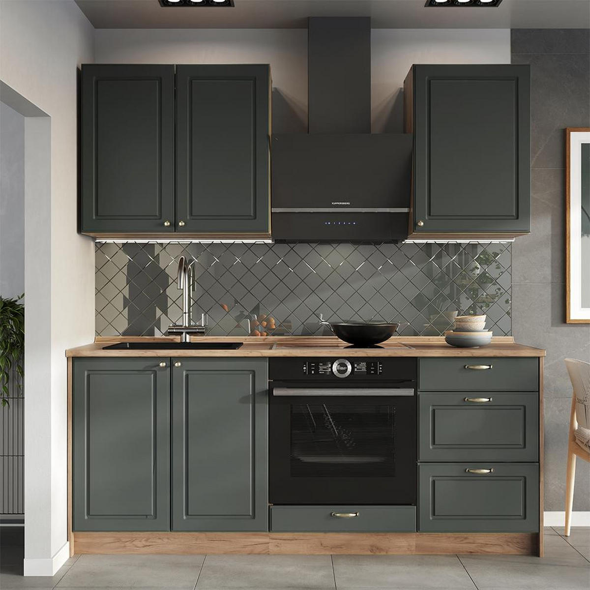 SPÜLENUNTERSCHRANK Fame-Line, Grün-Gold Landhaus/Goldkraft Eiche, 100 cm ohne Arbeitsplatte - Honigeiche/Grün, Holzwerkstoff (100/82/51.6cm) - Vicco