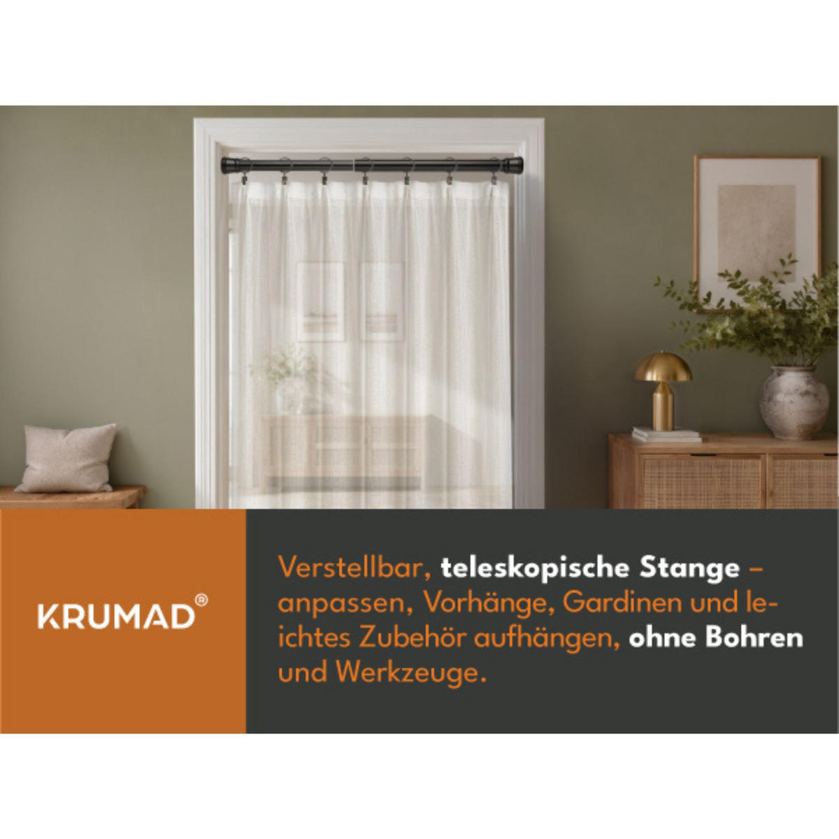 VORHANGSTANGE, Schwarz - Schwarz, Metall (2/120cm) - KRUMAD