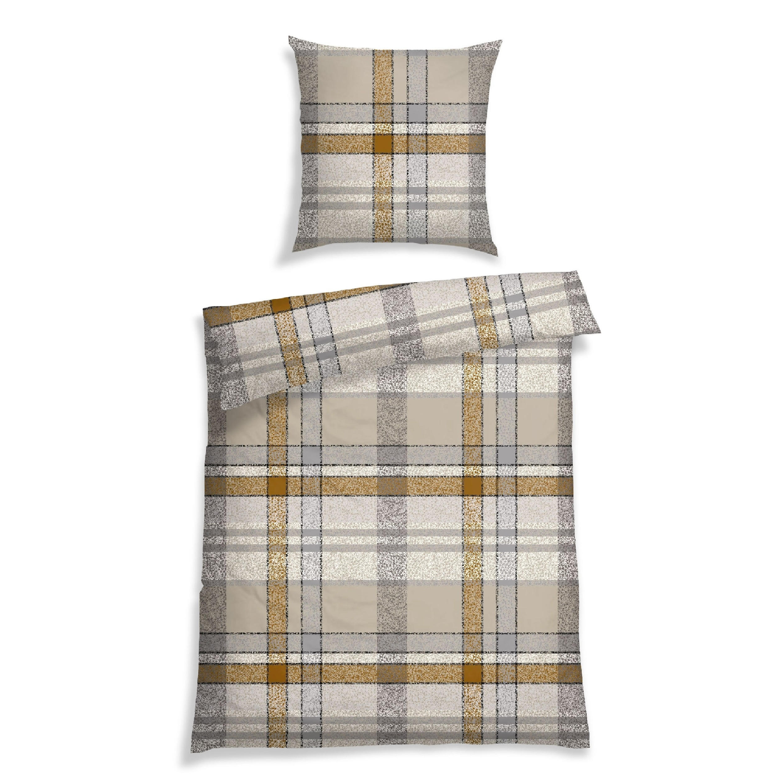 BETTWÄSCHESET Arno - Feinbiber - 2-teilig - 155 x 220 cm - Natur-Grau - Naturfarben, Textil (155/220cm) - SCHIESSER