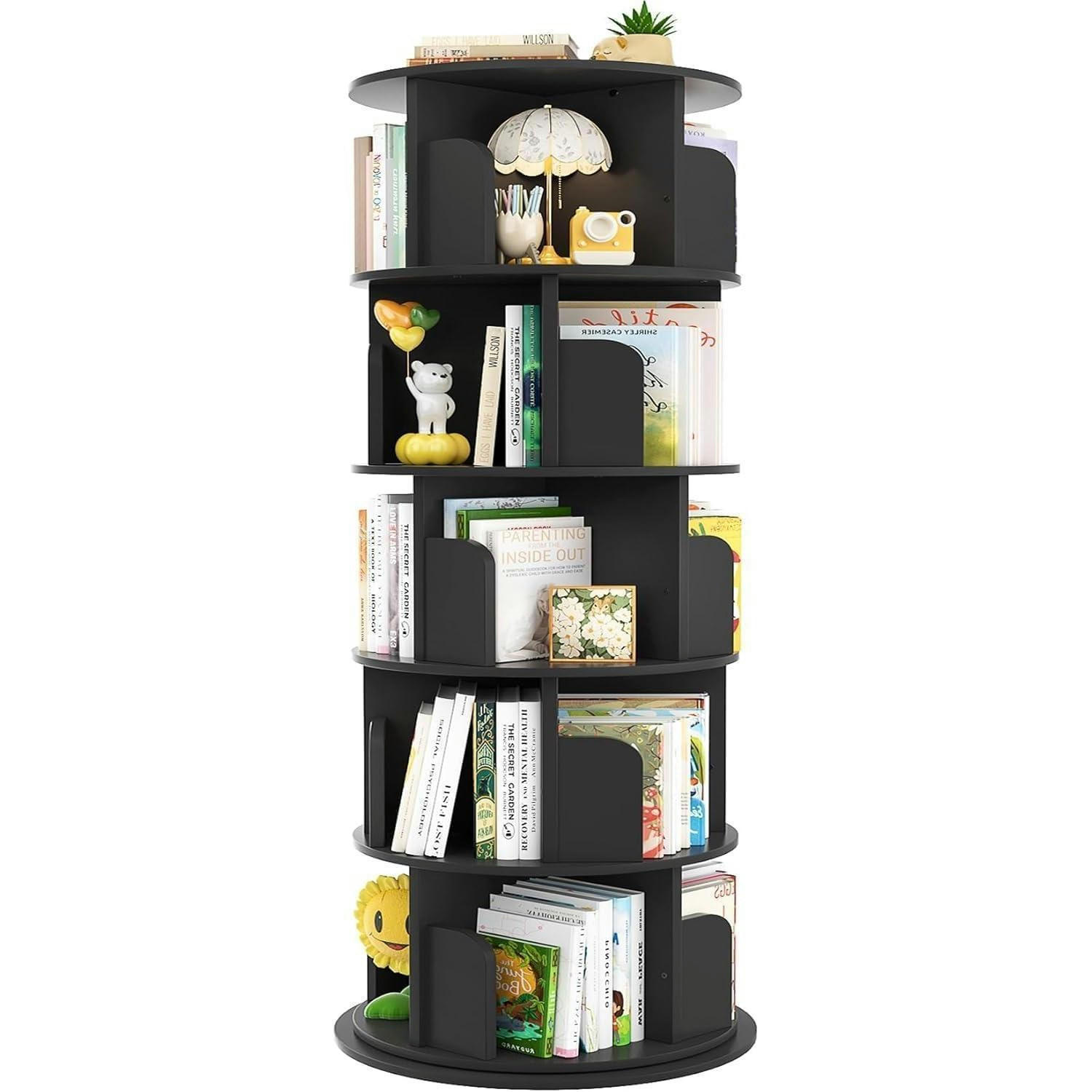 BÜCHERREGAL drehbar 5-stöckig Schwarz 360 Grad drehbar - Schwarz, Holzwerkstoff (40/160/40cm)
