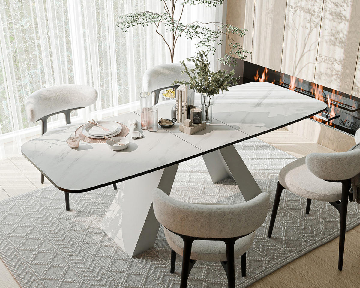AUSZIEHTISCH ZENITH 160/90/76 cm mit Metallgestell, Weiß / Bianco - Perlmutt/Weiß, Holzwerkstoff/Metall (90/160/76cm) - Idohome