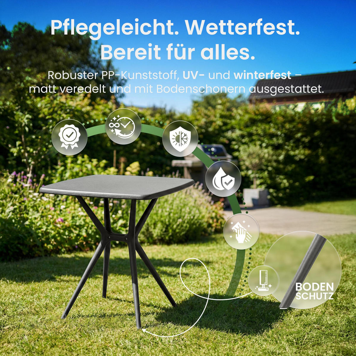 GARTENTISCH eckig 72/72/76 cm Kunststoff Dunkelgrau - Dunkelgrau, Kunststoff (72/72/76cm) - CLP