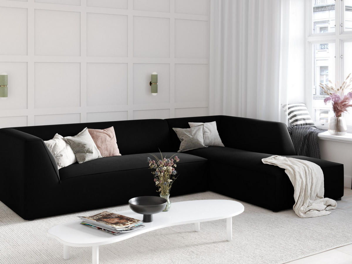ECKSOFA rechts Ruby aus Samt schwarz 4 Sitzplätze - Schwarz, Textil (180/273cm) - Micadoni