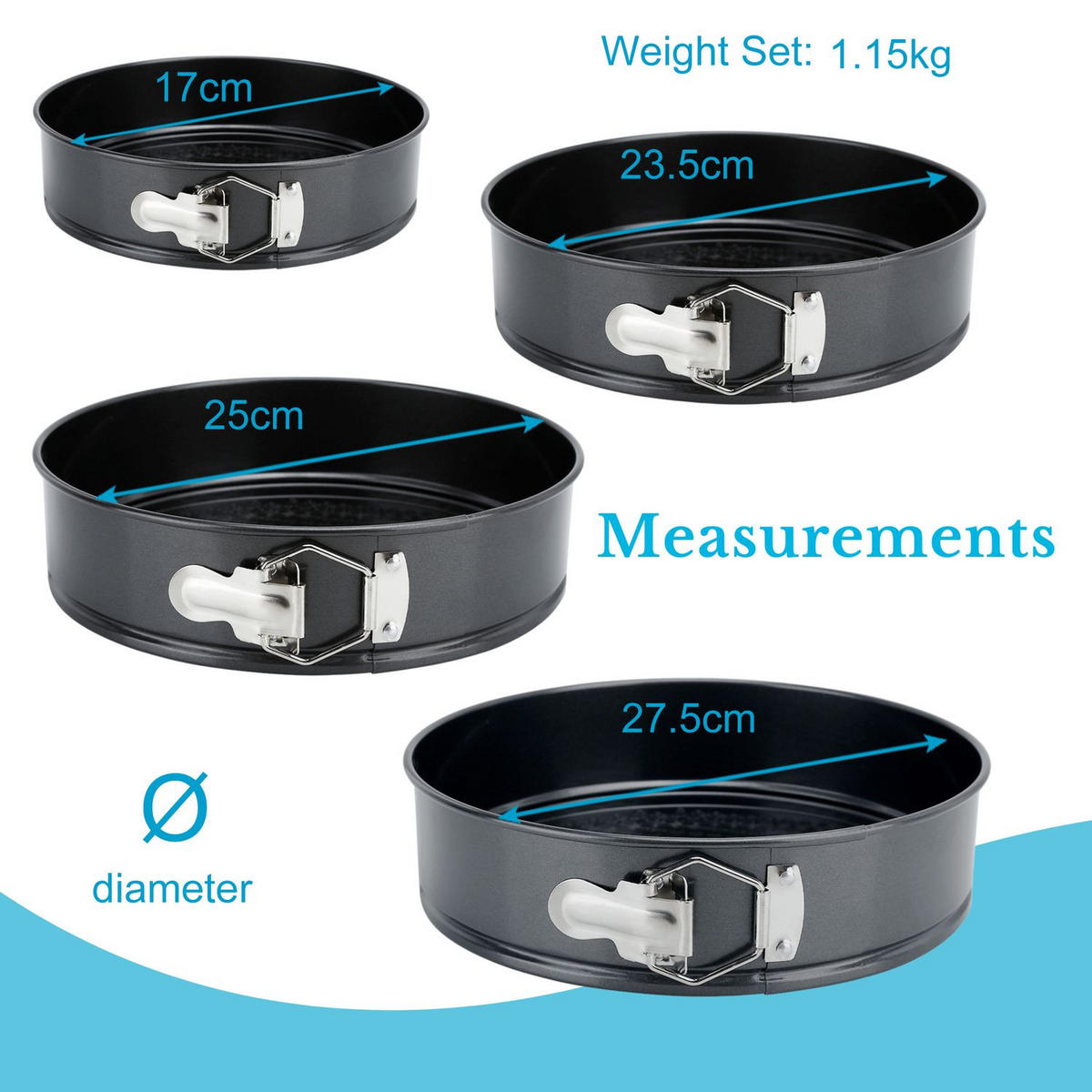 SPRINGFORMEN-SET (4-tlg.) - Grau, Metall (27/6.5/27cm) - Intirilife