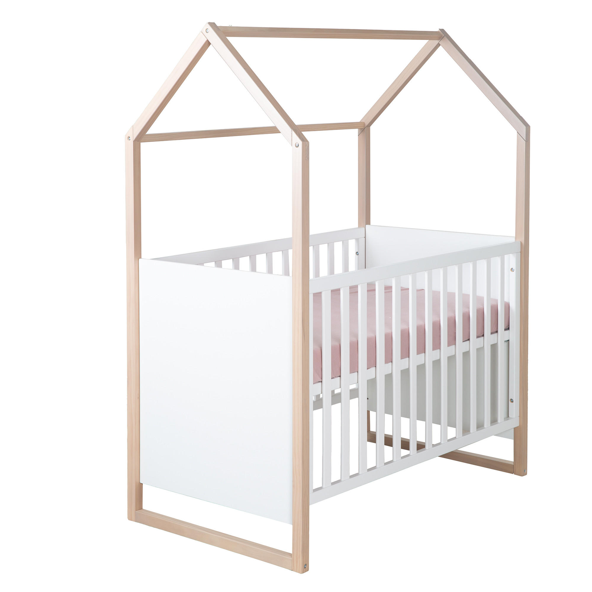 2-IN-1 BABY- & BEISTELLBETT Cabane 60 x 120 cm - Eichefarben/Weiß, Holz (60/120cm) - Roba