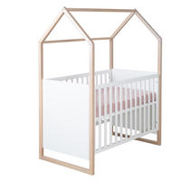 2-IN-1 BABY- & BEISTELLBETT Cabane 60 x 120 cm - Eichefarben/Weiß, Holz (60/120cm) - Roba