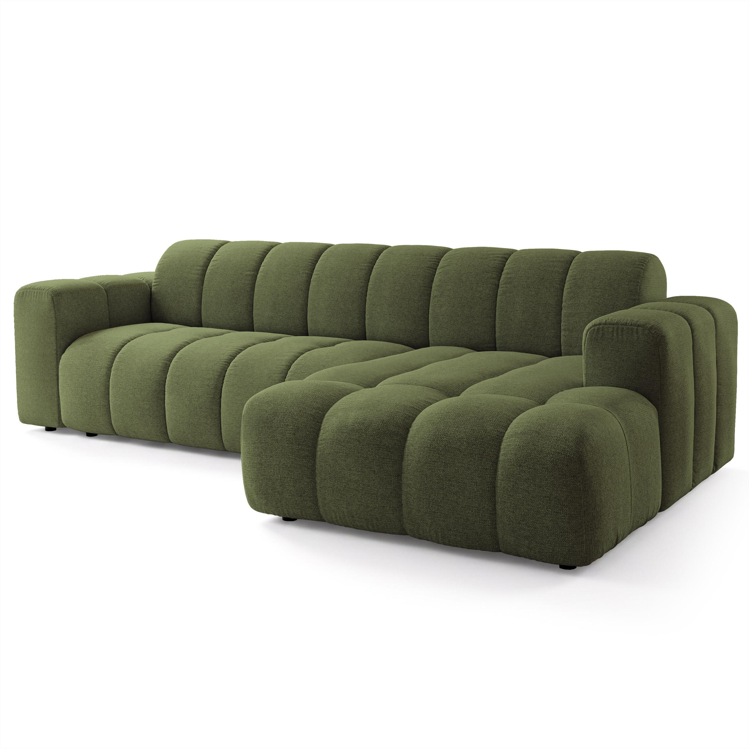 ECKSOFA SETIA Olivgrün Strukturstoff mit Schlaffunktion - Olivgrün, Holz (304/165cm) - MASSENO