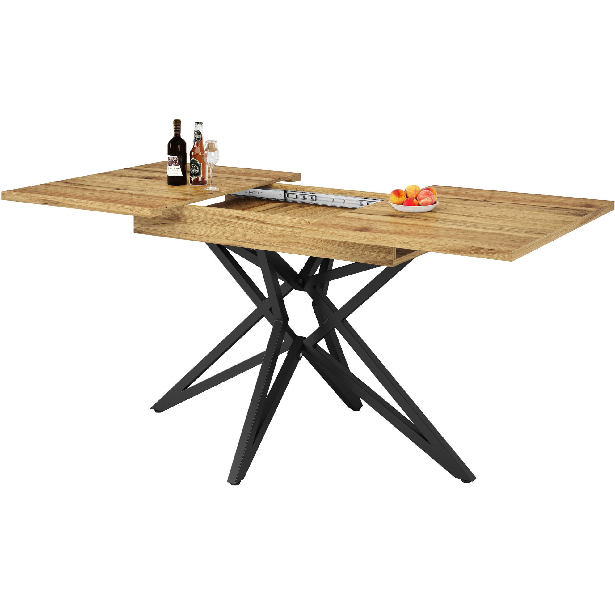 AUSZIEHTISCH 120/80/66,1 cm in Walnussoptik mit Metallgestell für 6 bis 8 Personen - Braun, Holzwerkstoff (120/80/66.1cm) - BEAOK