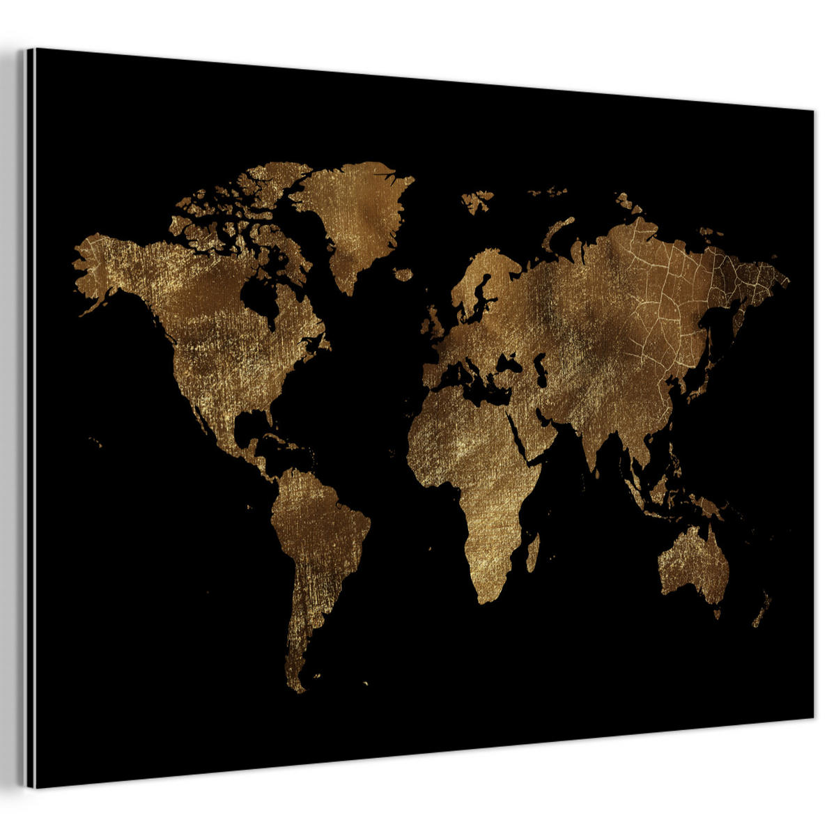 METALLBILD Weltkarte - Gold - Luxus - Erde - Schwarz 60x40 cm - Goldfarben, Metall (60/40cm) - MuchoWow