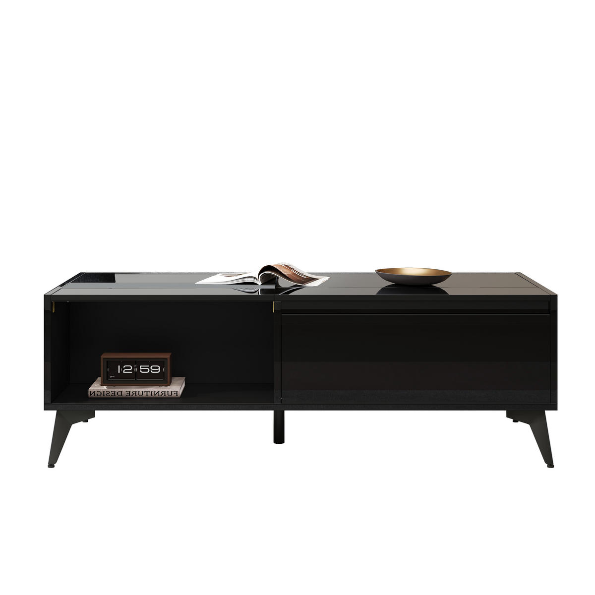 COUCHTISCH höhenverstellbar 110x50x48 cm schwarz - Schwarz, Holzwerkstoff (50/110/48cm) - LEBENLANG