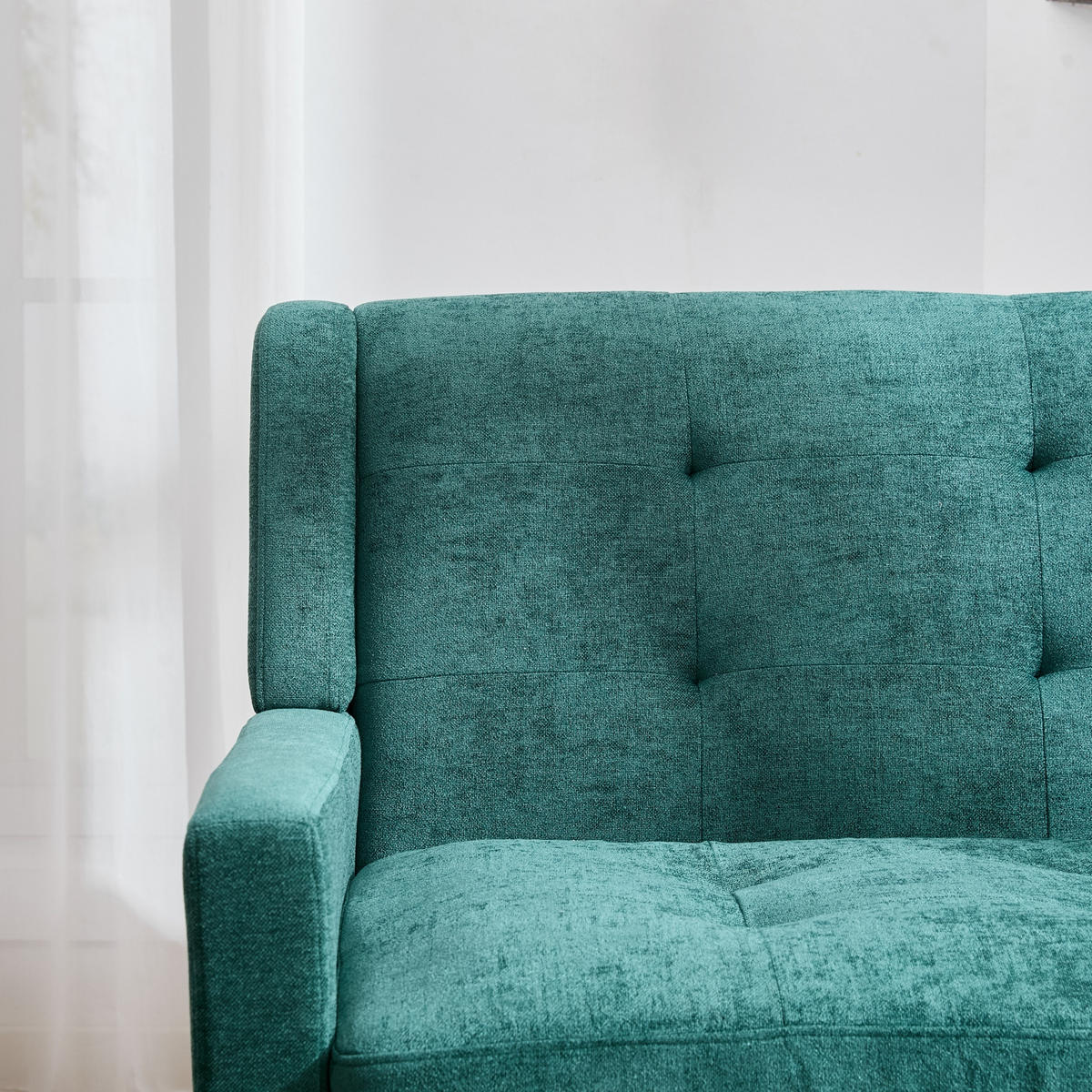 SITZBANK 2-Sitzer Leinenoptik mit Knopfheftung, Massivholzbeinen 119/75/88 cm Waldgrün - Waldgrün, Textil (75/88/119cm) - Redom