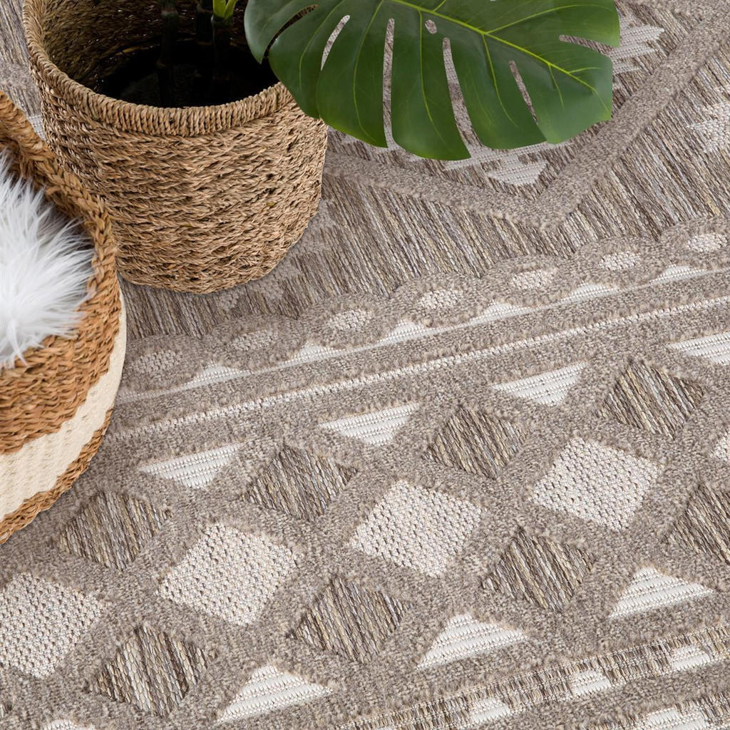 Thumbnail - carpet city Outdoor-Teppich, Braun, Textil, Ethno, Quadratisch, 150x150 cm, Oeko-Tex® Standard 100, pflegeleicht, UV-bes...