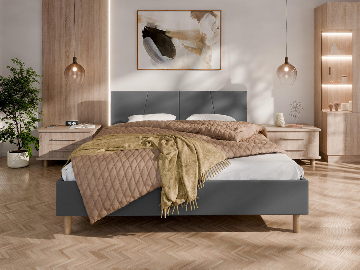 POLSTERBETT ALMORE 160x200cm Elegantes Polsterbett für modernen Wohnstil , Federkernmatratze ELDAR (18cm), dunkelgrau - Graphitfarben, Holz (160/200cm) - Panda Möbel