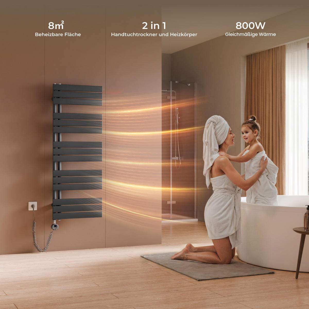 HANDTUCHHEIZKÖRPER 132/50 cm anthrazit elektrisch 800 W mit WLAN-Thermostat - Anthrazit, Metall (50/132/5.9cm) - S'AFIELINA