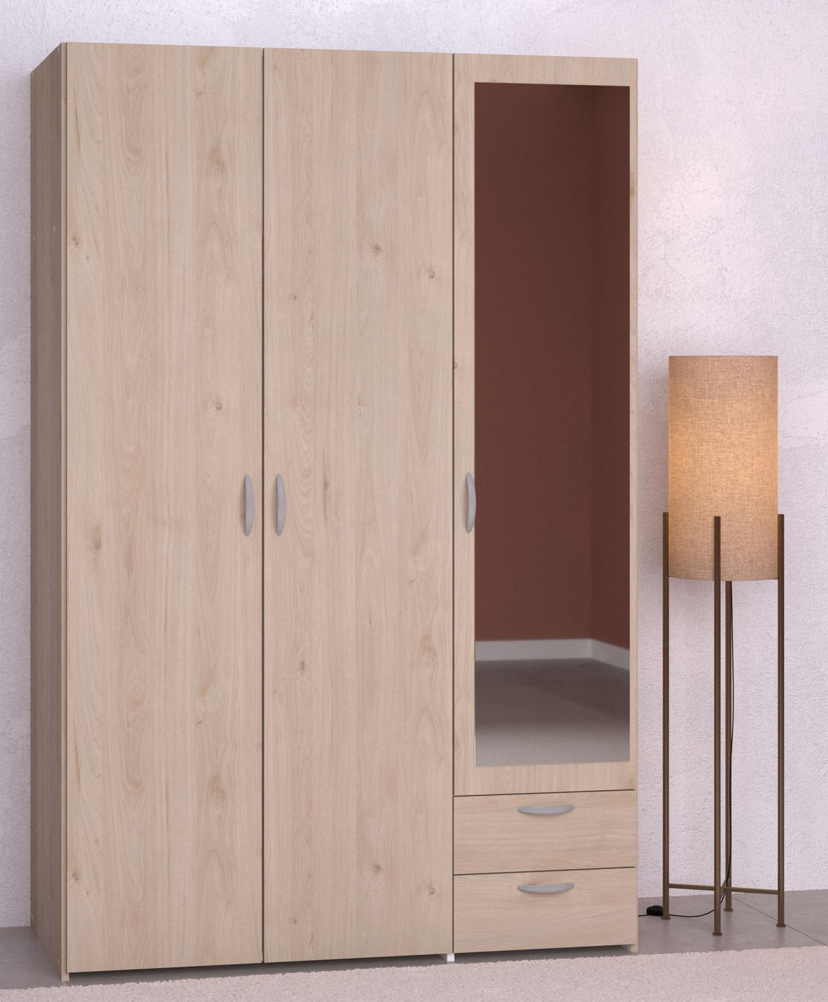 KLEIDERSCHRANK 3-trg. mit Spiegel Parisot Daily 14 Dekor Eiche Jackson - Eichefarben, Kunststoff (120/185/51cm) - 58aufmkessel
