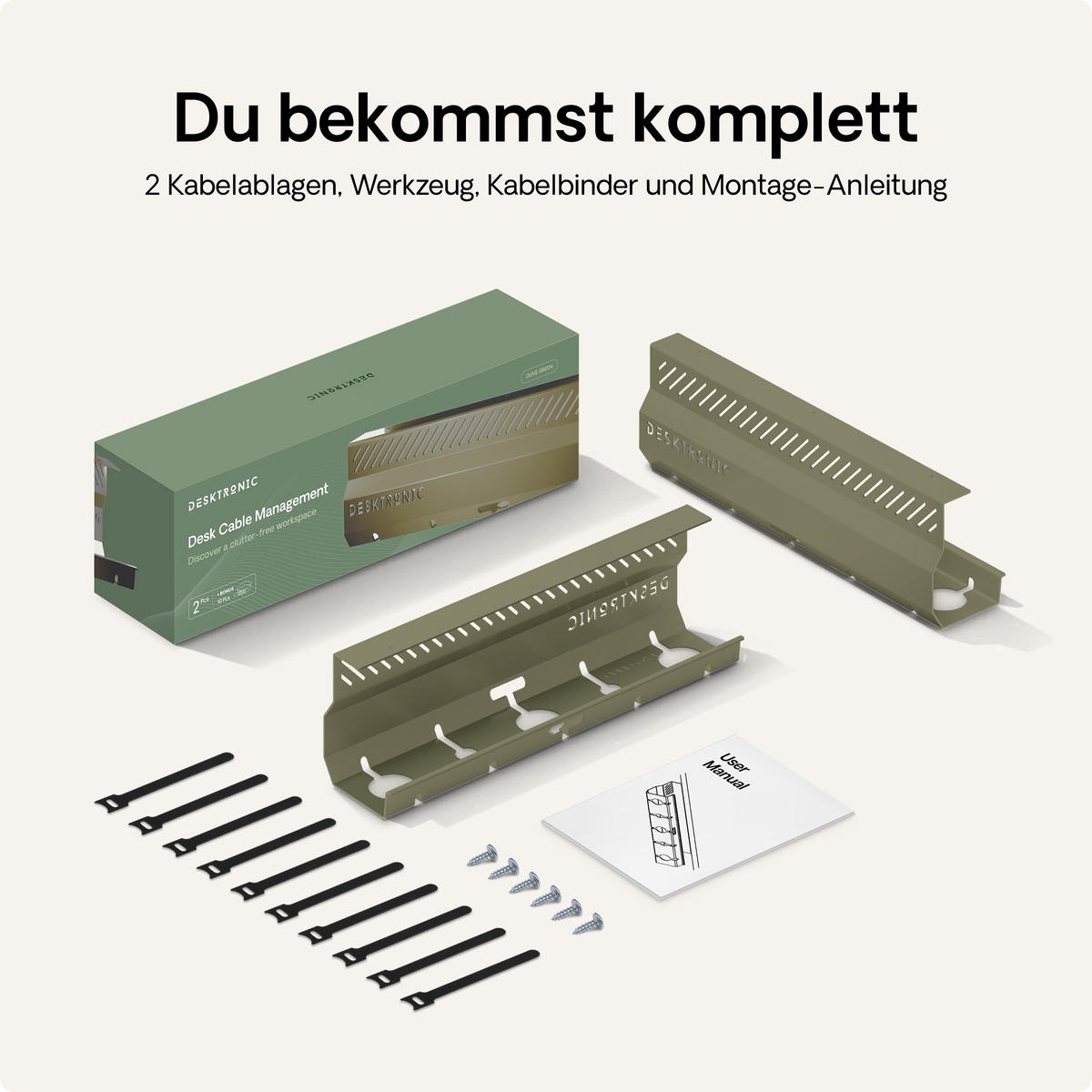 KABELKANAL Schreibtisch Grün, 2x43cm, Hochwertiger Stahl - Grün, Metall (43/12/10cm) - Desktronic