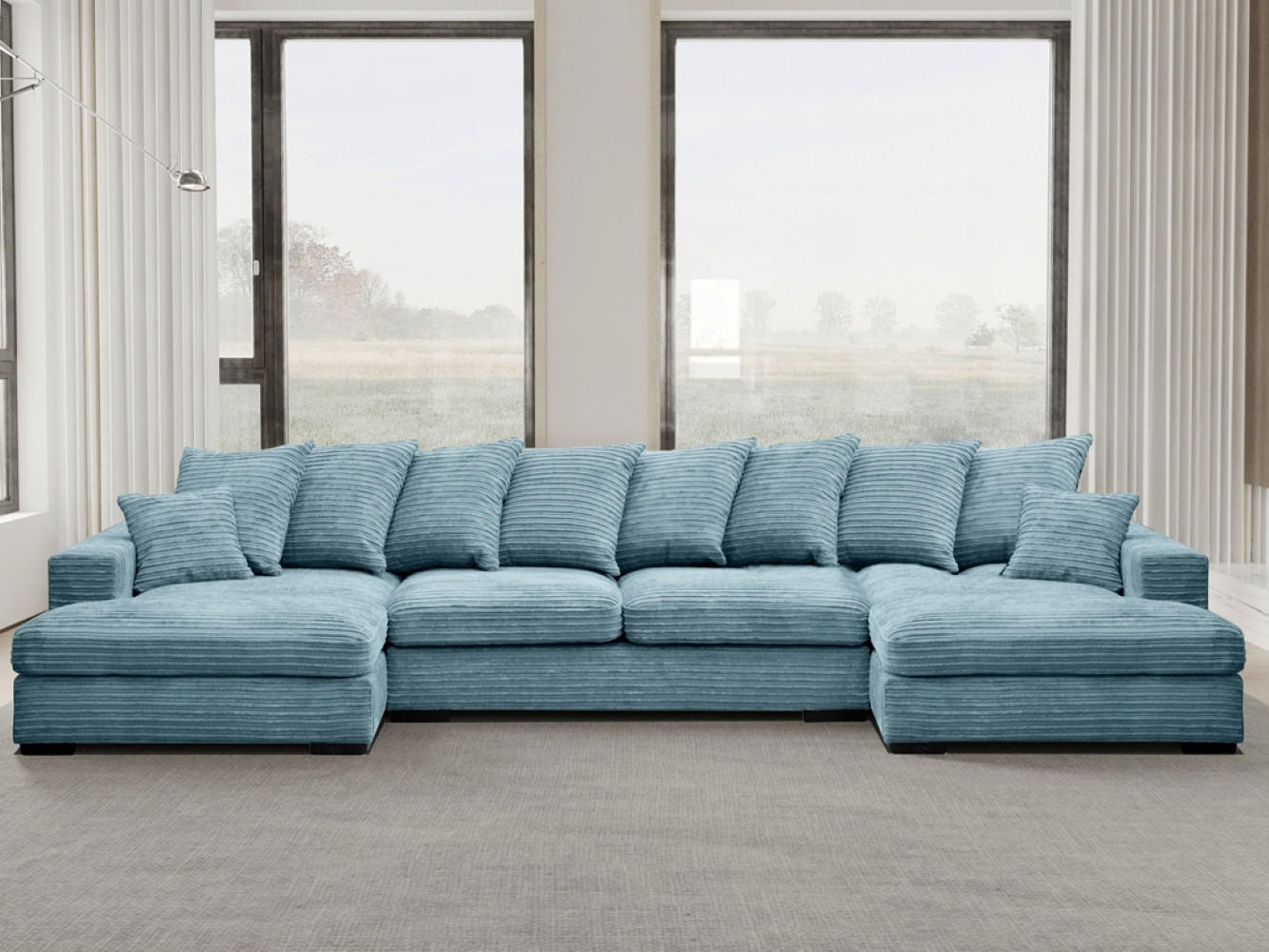 ECKSOFA mit Schlaffunktion und Bettkasten Couch U-form Gabon Stoff Zoom Hellblau - Hellblau, Holz (373/155cm) - Kaiser Möbel