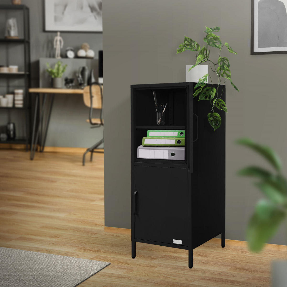 AKTENSCHRANK 40x101,5x40 cm Schwarz aus Stahl mit 2 Türen - Schwarz, Metall (40/101.5/40cm) - ML-DESIGN