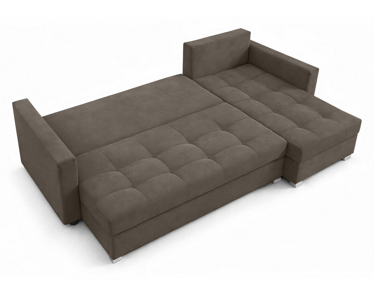 ECKSOFA Universelle L Form Elif Braun 220/140/85 cm stilvolle mit Schlaffunktion - Silberfarben/Braun, Kunststoff/Textil (220/140cm) - AX Living