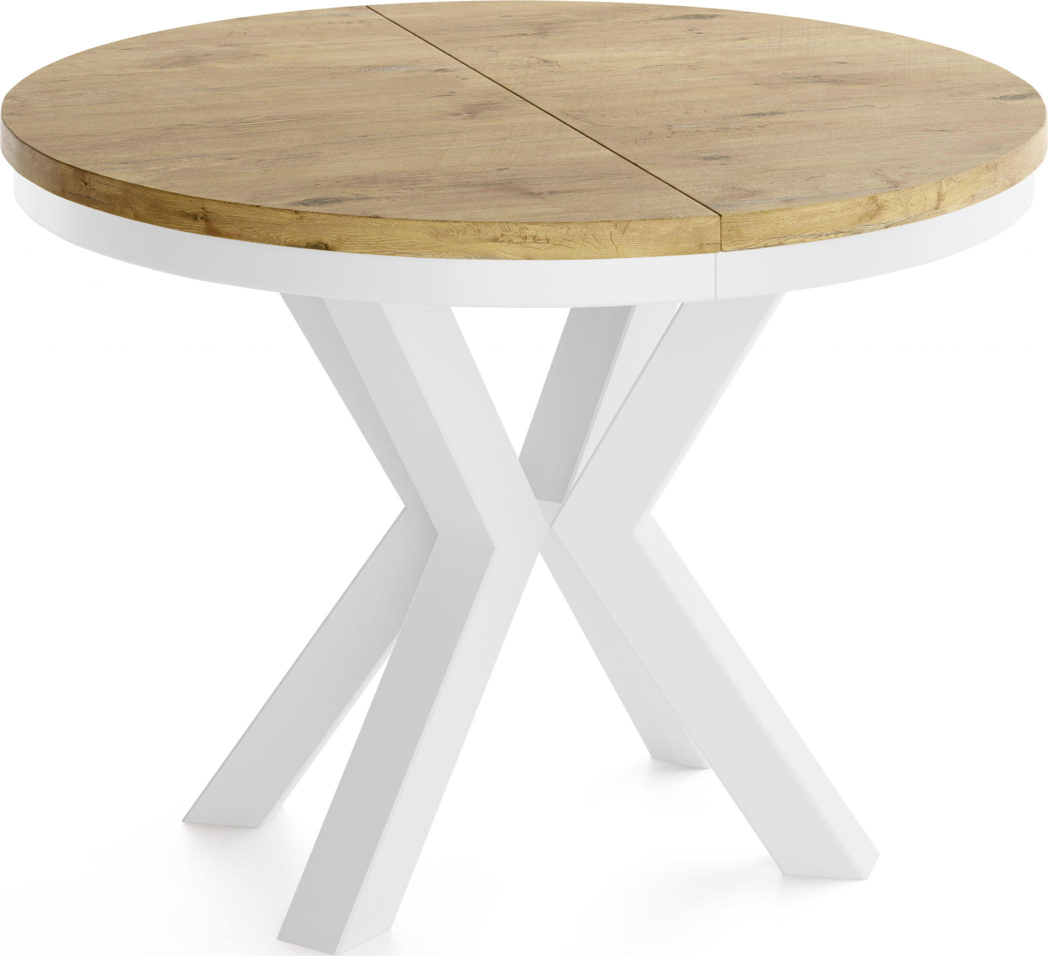 ESSTISCH Clara Weiß runder ausziehbarer, Lancelot Eiche 100-180/100/76 cm - Eichefarben/Schwarz, Holzwerkstoff/Metall (100/176/76cm) - WFL GROUP