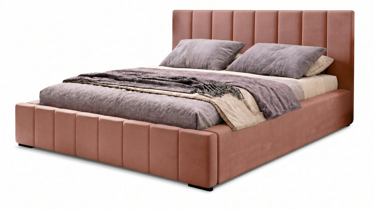 MARPUR Polsterbett NERO 180x200 cm mit Bettkasten und Lattenrost, Rosa - Chromfarben/Rosa, Holz/Holzwerkstoff (180/200cm) - Marpur