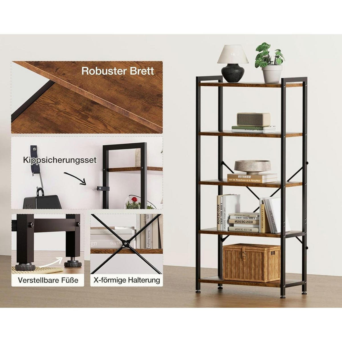 REGAL mit 5 Ebenen Braun 20 x 50.8 x 145.5 cm - Braun, Holzwerkstoff (50.8/145.5/24cm)
