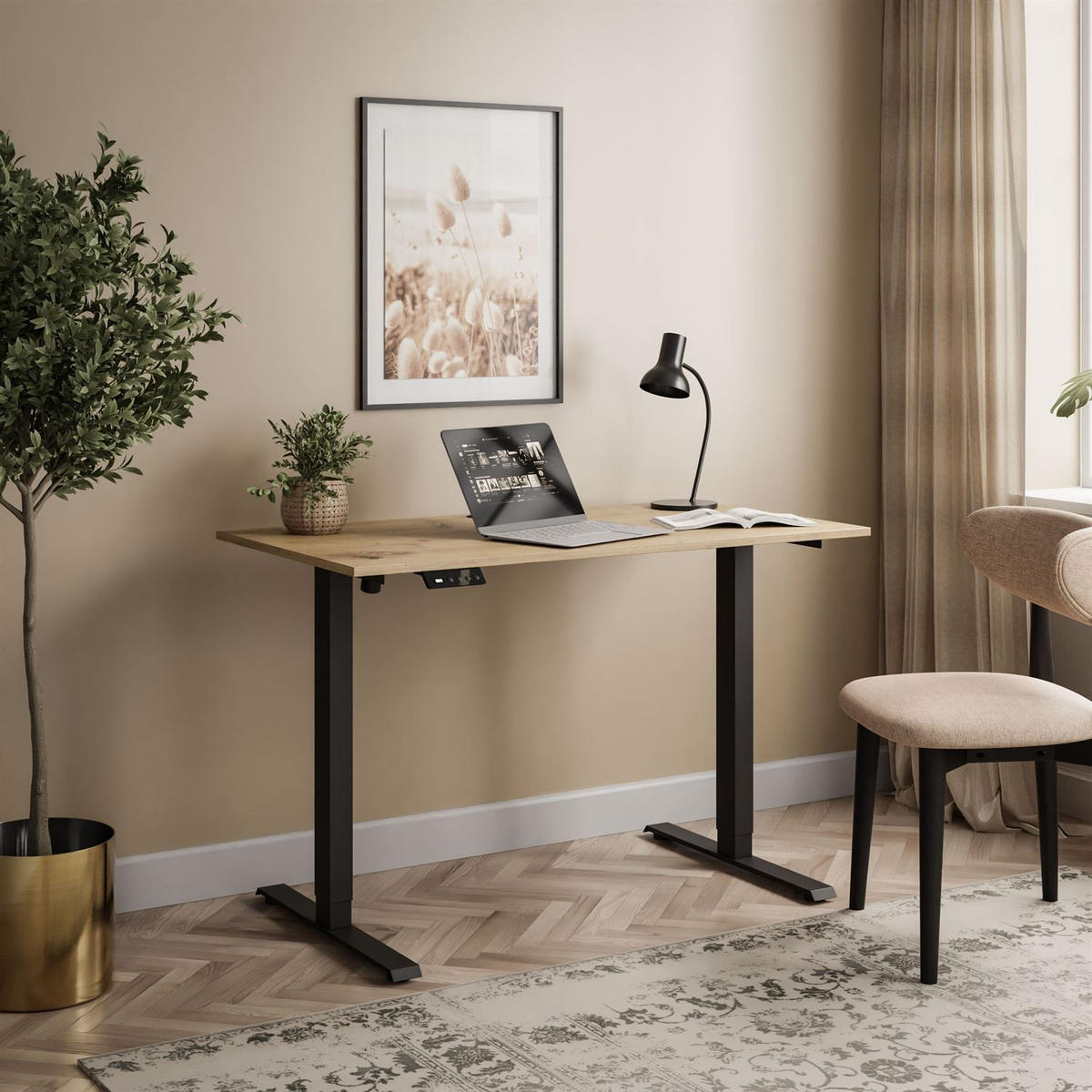 SCHREIBTISCH SPACE höhenverstellbar mit Metallbeinen schwarz/Eiche Artisan - Eiche Artisan, Holzwerkstoff (60/110/69.5cm) - Lookway