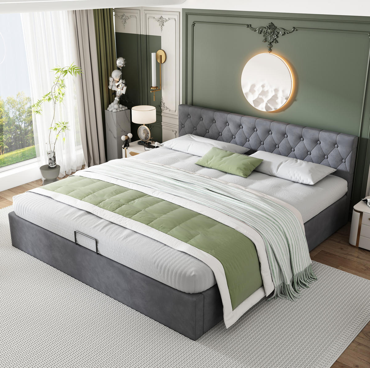 POLSTERBETT 180/200 cm Grau aus Samt mit Stauraum - Grau, Textil (180/200cm) - OKMYHOME