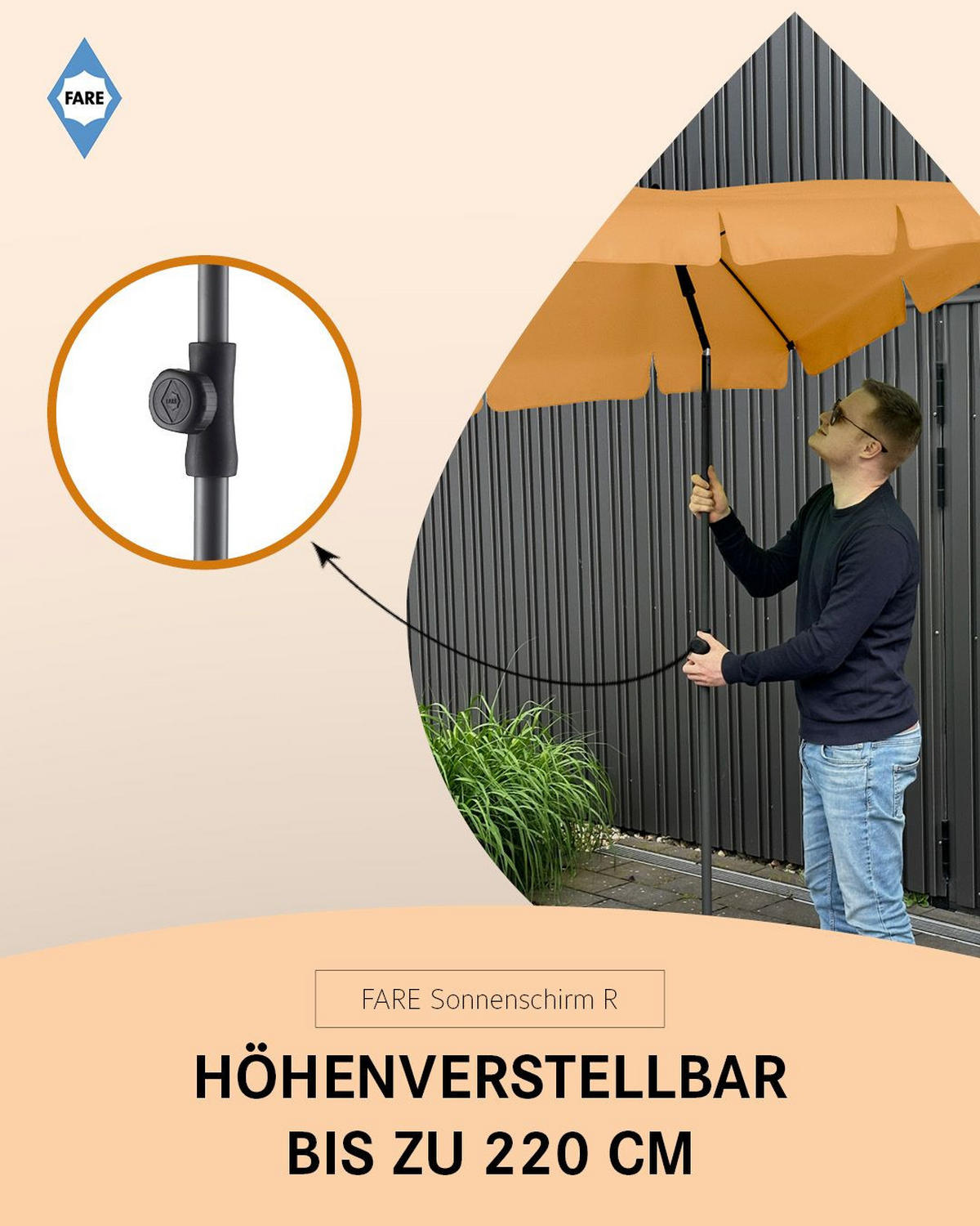 SONNENSCHIRM 235/235/144 cm - Orange, Kunststoff (235/235cm) - FARE
