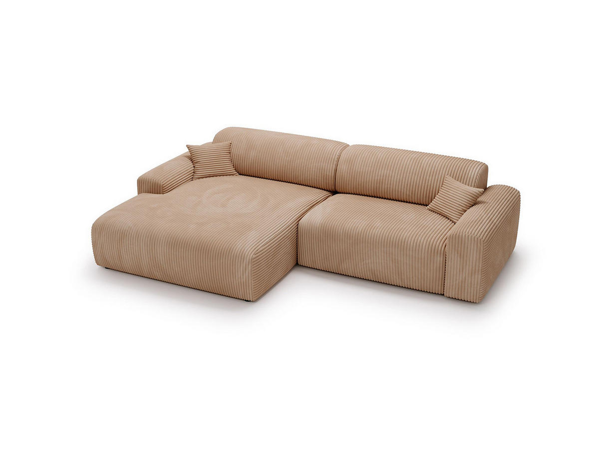 ECKSOFA mit Longchair - Cord - Hellbraun/Schwarz, Kunststoff/Textil (284/178cm) - home24