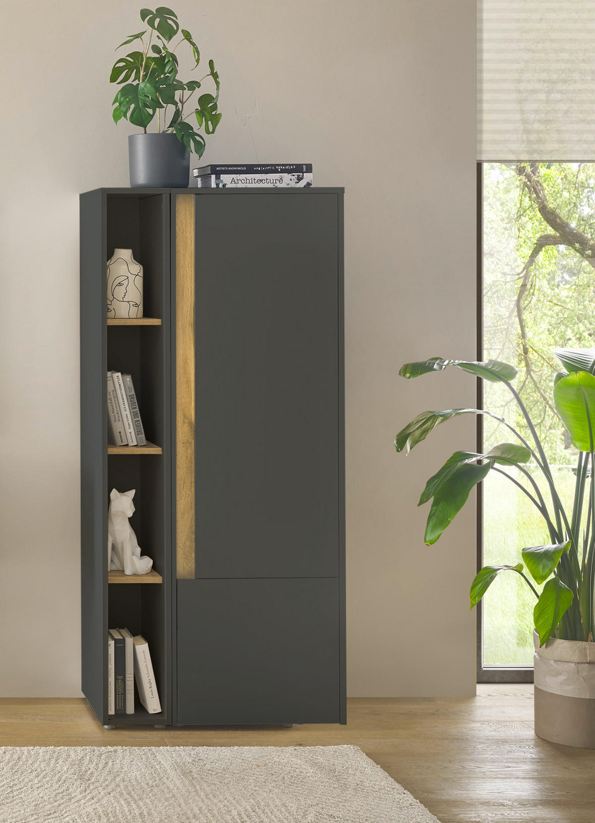 AKTENREGAL Grau matt, Eiche Wotan 20 x 158 cm, Standregal mit 4 Ordnerhöhen - Eichefarben/Schwarz, Holzwerkstoff/Kunststoff (20/158/40cm) - Furn.Design