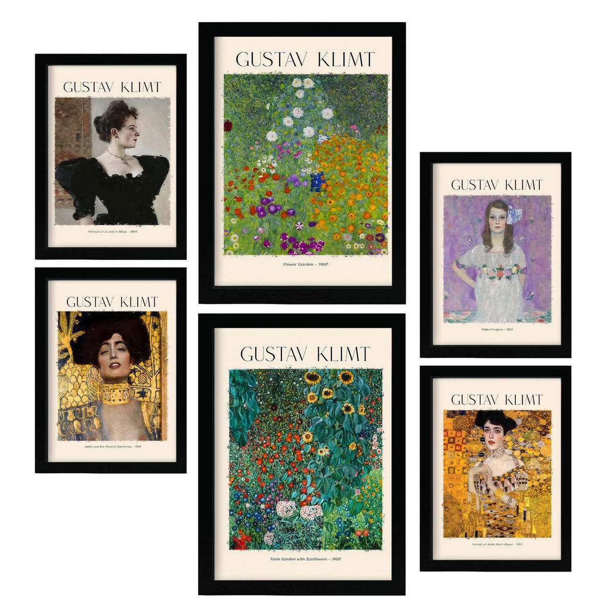 POSTER Set Mit 6 Klimt Blatt 2 Malergalerie A3 & A4 Schwarzer Rahmen - Schwarz, Papier (29/3cm) - Nacnic