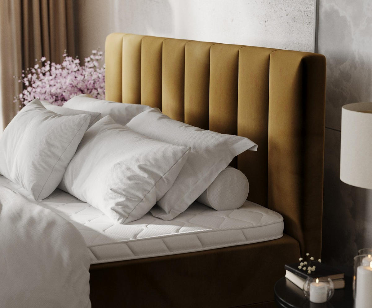 BOXBETT Lusso 180/200 cm Honiggelb im Kronos Stoff - Schwarz/Honig, Holz/Holzwerkstoff (180/200cm) - AltaBeds