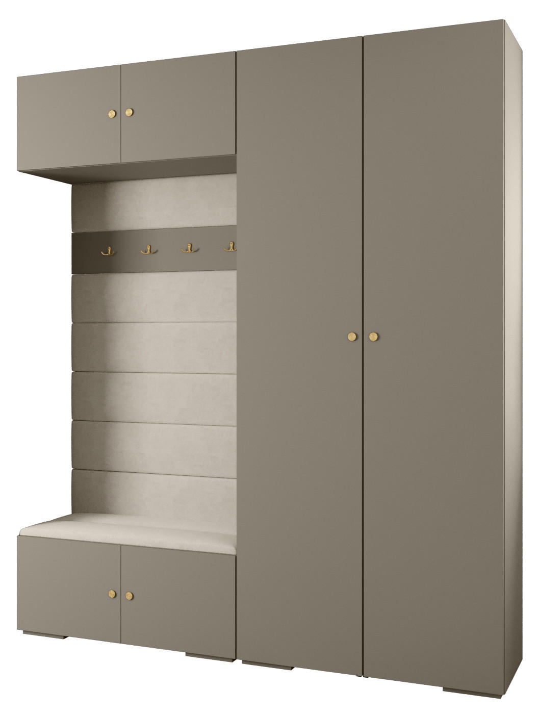 Abiks Möbel Garderoben-Set Kaschmir, Beige, Gold 200x236.7x47 cm